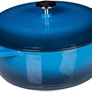 AmazonBasics Enameled Cast Iron Covered Dutch Oven, 7.3-Quart, Blue