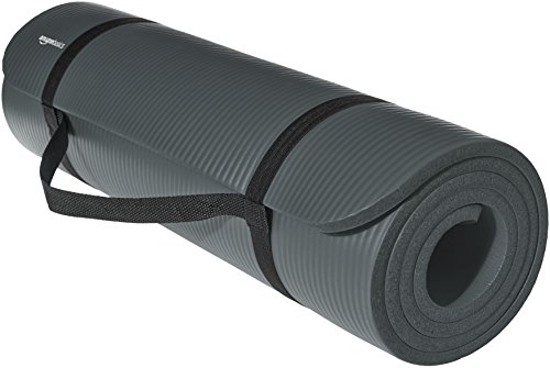 AmazonBasics Extra Thick Exercise Yoga Gym Floor Mat with Carrying Strap – 74 x 24 x .5 Inches, Grey