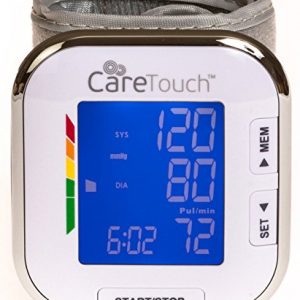 Care Touch Fully Automatic Wrist Blood Pressure Cuff Monitor – Platinum Series, 5.5″ – 8.5″ Cuff Size- Batteries Included