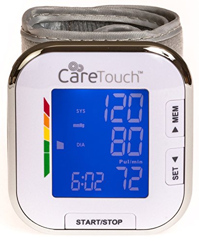 Care Touch Fully Automatic Wrist Blood Pressure Cuff Monitor – Platinum Series, 5.5″ – 8.5″ Cuff Size- Batteries Included