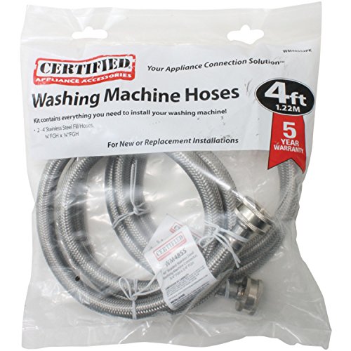 Certified Appliance Accessories 2 pk Braided Stainless Steel Washing Machine Hoses, 4ft