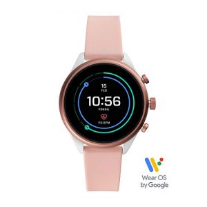 Fossil Women’s Gen 4 Sport Heart Rate Metal and Silicone Touchscreen Smartwatch, Color:Blush Pink (FTW6022)