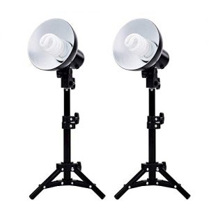 Fovitec – 1x Product Photography Fluorescent Lamp Lighting Kit – [CFL Bulbs][Lamps and Bulbs Included][Cast Iron Stands][Quick Set-Up][For eCommerce]