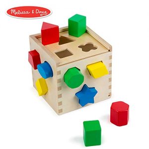 Melissa & Doug Shape Sorting Cube Classic Wooden Toy, Developmental Toy, Easy-to-Grip Shapes, Sturdy Wooden Construction, 12 Pieces, 5.5″ H × 5.5″ W × 5.5″ L