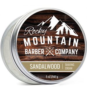 Shaving Cream for Men – With Natural Sandalwood Essential Oil – 5 oz Hydrating, Anti-inflammatory Rich & Thick Lather for Sensitive Skin & All Skin Types by Rocky Mountain Barber Company – 5 Ounce