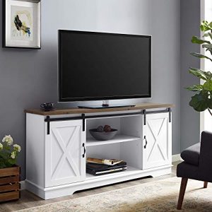 WE Furniture AZ58SBDSW TV Stand, 58″, White/Rustic Oak