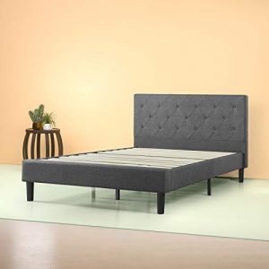 Zinus Shalini Upholstered Diamond Stitched Platform Bed / Mattress Foundation / Easy Assembly / Strong Wood Slat Support / Dark Grey, Queen