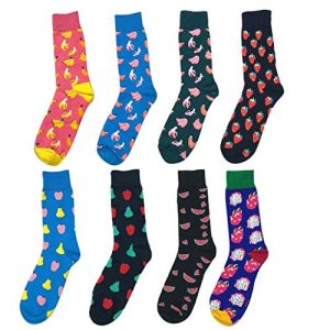 8 Pair Adult Novelty Crew Socks Colorful Fruit Pattern Combed Cotton Dress Socks Cushion Moisturizing Socks Seamless Toe Casual Sports Tube Sock for Men Women
