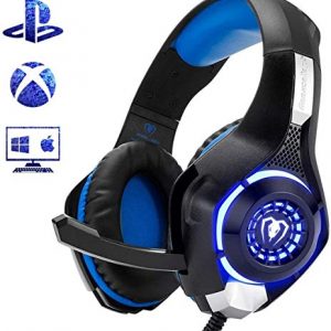 Beexcellent Gaming Headset for PS4 Xbox One PC Mac Controller Gaming Headphone with Crystal Stereo Bass Surround Sound, LED Light & Noise-Isolation Microphone,