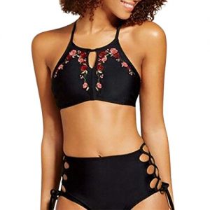 Boomboom Teen Girls Bikinis, Bandage Bikini Set Push-Up Padded Swimsuit for Juniors Girls (M, Black)