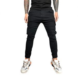Casual Warm Joggers Pants for Men Athletic Sweatpants Gym Workout Slim Sport Drawstring Trousers Black