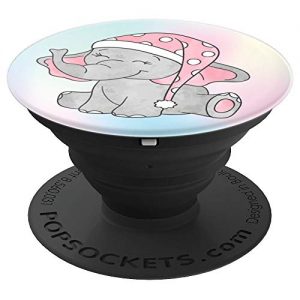 Cute Baby Elephant In Pink White Sleep Cap On Pastel Rainbow PopSockets Grip and Stand for Phones and Tablets