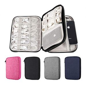 Electronics Organizer, 2 Layer Electronic Accessories Organizer Travel Storage Bag for Charging Cable, phone, Power Bank, Mini Tablet (Up to 7.9”), Make up Organizer Bag for Traveling (Black)