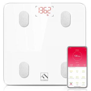 FITINDEX Bluetooth Body Fat Scale, Smart Wireless BMI Bathroom Weight Scale Body Composition Monitor Health Analyzer with Smartphone App for Body Weight, Fat, Water, BMI, BMR, Muscle Mass – White