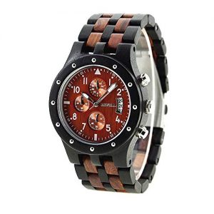 Fuyod Compatible Wooden Watch Replacement for,If Applicable Bewell W109D Quartz Analog Movement Wristwatch for Men,Natural Handmade Classic Fashion Wood Watch,(Black and Red Sandalwood)