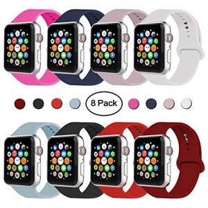IYOU Sport Band Compatible with Watch Band 38MM 42MM 40MM 44MM, Soft Silicone Replacement Sport Strap Compatible with 2018 Watch Series 5/4/3/2/1(Z 8 Pack,38MM, S/M),