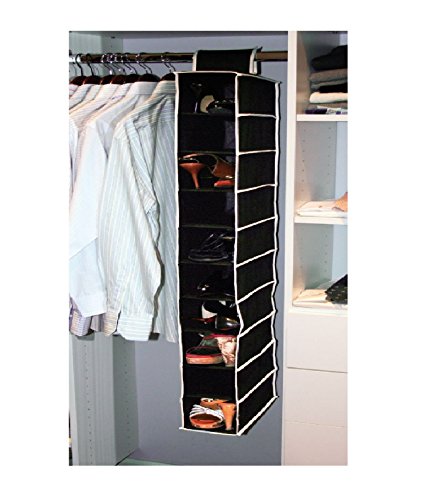 Kennedy Home Collection 5178 10 Shelf Hanging Shoe/Purse Organizer, Black/Cream,