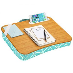LapGear Designer Lap Desk with Phone Holder and Device Ledge – Aqua Trellis – Fits up to 15.6 Inch Laptops – Style No. 45422,