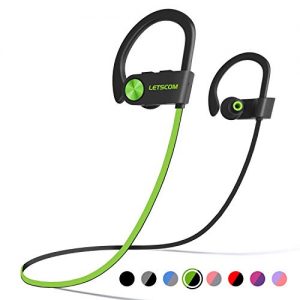 LETSCOM Bluetooth Headphones IPX7 Waterproof, Wireless Sport Earphones, HiFi Bass Stereo Sweatproof Earbuds w/Mic, Noise Cancelling Headset for Workout, Running, Gym, 8 Hours Play Time,