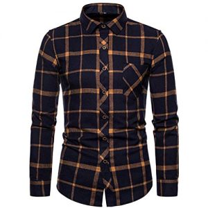 Men’s Plaid Flannel Shirts-Long Sleeve Casual Button Down Slim Fit Outfit for Camp Hanging Out or Work Yellow
