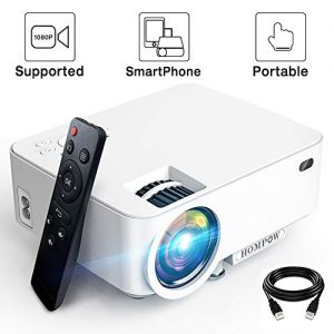 Mini Projector – 3600Lux Hompow Smartphone Portable Video Projector 1080P Supported 176″ Display, 50,000 Hours Led, Compatible with TV Stick/HDMI/VGA/USB/TV Box/Laptop/DVD/PS4 for Home Entertainment,