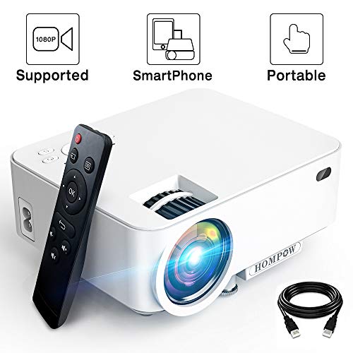 Mini Projector – 3600Lux Hompow Smartphone Portable Video Projector 1080P Supported 176″ Display, 50,000 Hours Led, Compatible with TV Stick/HDMI/VGA/USB/TV Box/Laptop/DVD/PS4 for Home Entertainment,