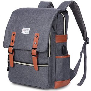 Modoker Vintage Laptop Backpack for Women Men,School College Backpack with USB Charging Port Fashion Backpack Fits 15 inch Notebook (Grey),