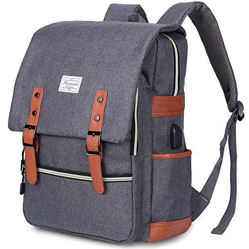 Modoker Vintage Laptop Backpack for Women Men,School College Backpack with USB Charging Port Fashion Backpack Fits 15 inch Notebook (Grey),