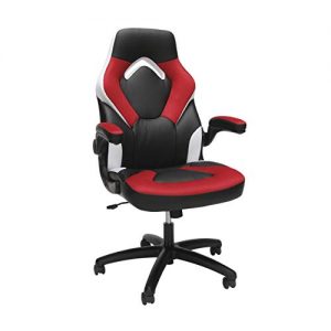 OFM Essentials Collection Racing Style Bonded Leather Gaming Chair, in Red/White (ESS-3085-RED-WHT),