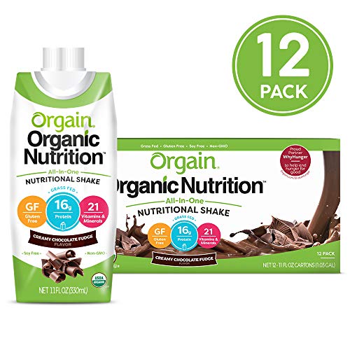 Orgain Organic Nutritional Shake, Creamy Chocolate Fudge – Meal Replacement, 16g Protein, 21 Vitamins & Minerals, Gluten Free, Soy Free, Kosher, Non-GMO, 11 Ounce, 12 Count (Packaging May Vary),
