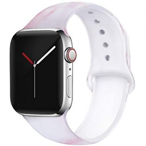 OriBear Compatible with Apple Watch Band 40mm 38mm Elegant Floral Bands for Women Soft Silicone Solid Pattern Printed Replacement Strap Band for Iwatch Series 4/3/2/1 S/M Pink Marbling