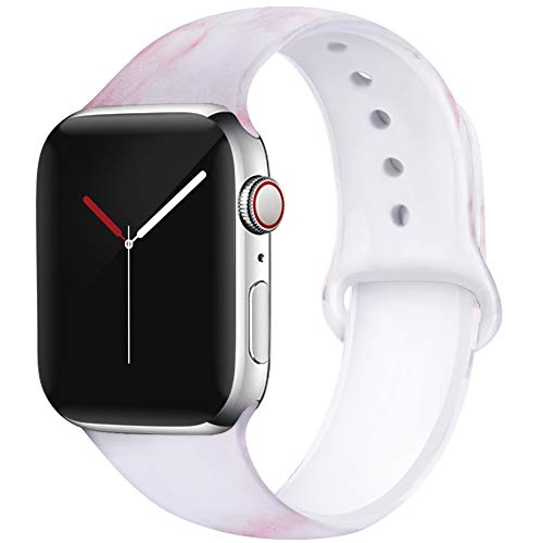 OriBear Compatible with Apple Watch Band 40mm 38mm Elegant Floral Bands for Women Soft Silicone Solid Pattern Printed Replacement Strap Band for Iwatch Series 4/3/2/1 S/M Pink Marbling