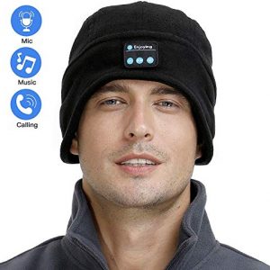 Perytong Beanie Hat Headphones, Headset Unisex Fleece Winter Hats Running Cap with Stereo Speakers Washable for Hands-Free Call,Music,Running, Skiing(Black)