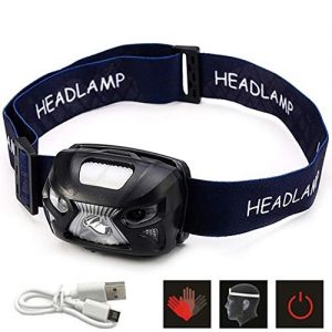 Slendima Fishing Head Light Mini USB Rechargeable LED Headlamp IR Induction Headlight Camping Portable Camping Lantern Outdoor Hiking Fishing Waterproof Smart Emergency Move Power Black