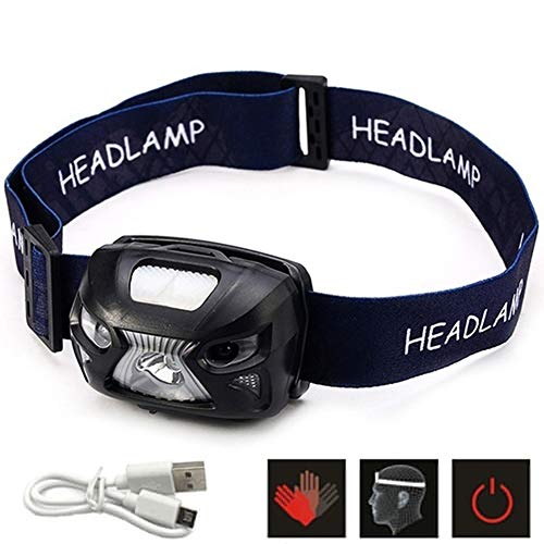Slendima Fishing Head Light Mini USB Rechargeable LED Headlamp IR Induction Headlight Camping Portable Camping Lantern Outdoor Hiking Fishing Waterproof Smart Emergency Move Power Black
