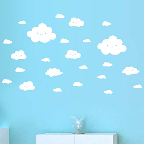 Smiling Face Wall Sticker,Fheaven 24PCS White Clouds Smile Vinyl Decal Art Wall Sticker DIY Room Decor for Kids Baby Bedroom (White)