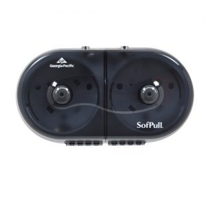 Sofpull Centerpull Mini Side-by-Side Toilet Paper Dispenser by GP PRO (Georgia-Pacific), Translucent Smoke, 56516, 16.100″ W x 7.000″ D x 9.000″ H,