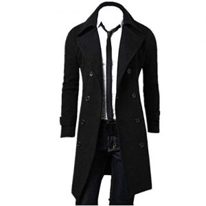 Sumen Winter Mens Trench Coat Stylish Slim Fit Double Breasted Long Jacket (L, Black)
