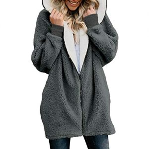 Sunhusing Women’s Winter Fluffy Double-Face Fleece Zip Pullover Fashion Hoodie Warm Jacket(Dark Gray,M)