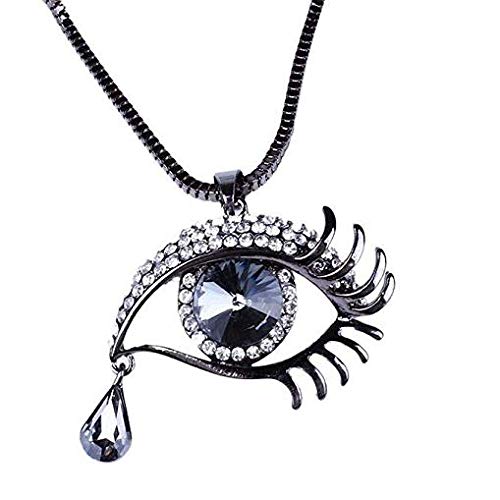 Windoson Tear Drop Necklace, Women Fashion Magic Eye Crystal Necklace Sweater Chain Romantic Jewelry Gift (E)