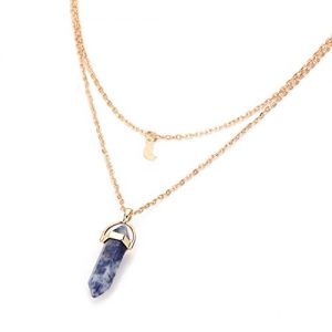 Women Teen Girls Chic Crystal Pendant Necklace Multilayer Moon Chain Necklace Jewelry (Dark Blue)