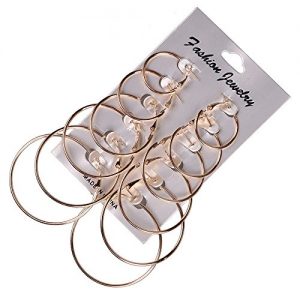 6 Pairs Hoop Earrings, FunDiscount Stainless Steel Hoop Earrings 14K Gold Plated Silver Big Hoops Earrings Set for Women Girls Bohemian Stud Drop Dangle Earrings Women’s Earring Jewelry (Gold)