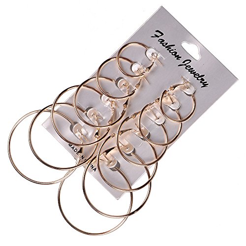 6 Pairs Hoop Earrings, FunDiscount Stainless Steel Hoop Earrings 14K Gold Plated Silver Big Hoops Earrings Set for Women Girls Bohemian Stud Drop Dangle Earrings Women’s Earring Jewelry (Gold)