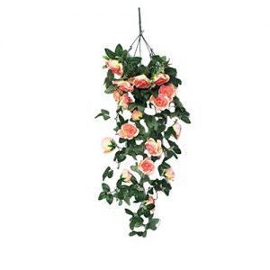 Allywit Artificial Vines Hanging Rose Flowers Plants Silk Garland Fake Green Plant Home Garden Wall Fence Stairway Outdoor Wedding Hanging Baskets Decor (Beige)