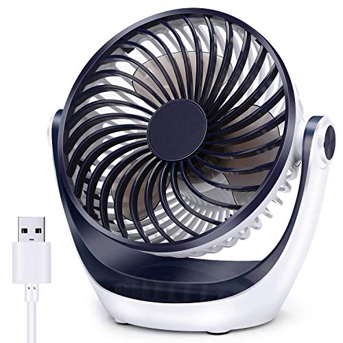 Aluan Desk Fan Small Table Fan with Strong Airflow Quiet Operation Portable Fan Speed Adjustable Head 360°Rotatable Mini Personal Fan for Home Office Bedroom Table and Desktop 5.1 Inch,
