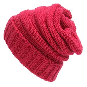 Challyhope Cozy Slouchy Cable Knitting Beanie Hip Hop Cap Soft Warm Winter Ski Hat for Men Women(Hot Pink, one-Size)
