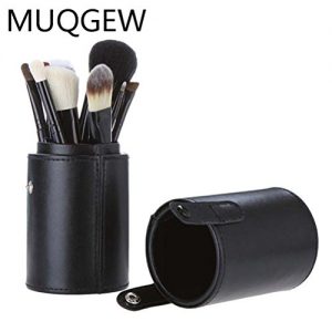 Hot,Yang-Yi Clearance Women Professional PU Pound Makeup Brushes Holder Cosmetic Brush Container Cylinder Vessel (Black, 2.8 7.1″)