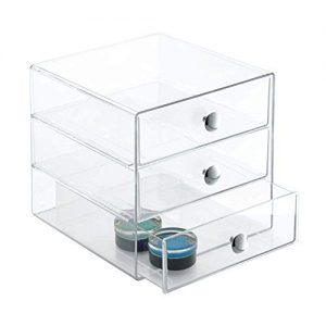 iDesign 3-Drawer Plastic Vanity Organizer, Compact Storage Organization Set for Dental Supplies, Hair Care, Bathroom, Office, Dorm, Desk, Countertop, Office, 6.5″ x 6.5″ x 6.5″, Clear