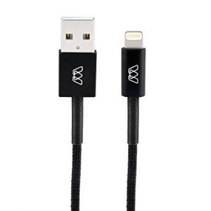 MOS Spring Lightning Cable Aluminum Heads, Spring Relief, Cotton Jacket, Black, 3ft