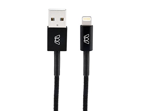 MOS Spring Lightning Cable Aluminum Heads, Spring Relief, Cotton Jacket, Black, 3ft